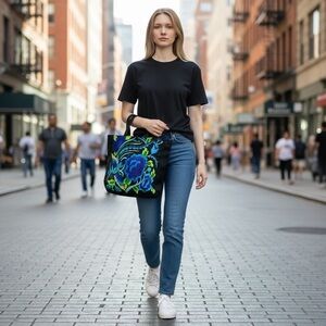 Mexican Oaxaca Black Floral embroidered tote bag
New